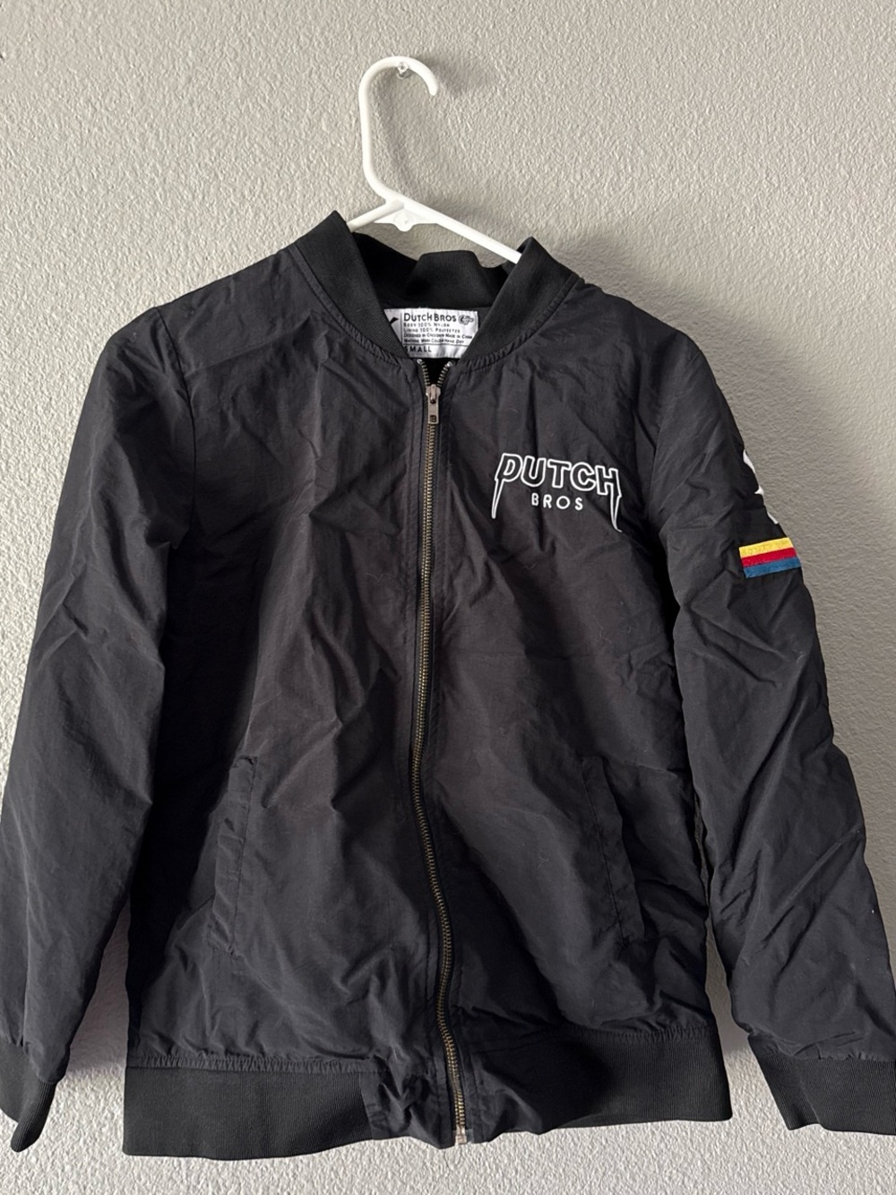 Dutch Bros Black Bomber Jacket with Sleeve Stripe